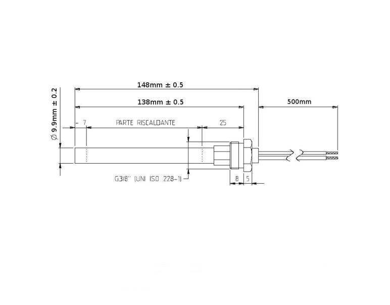 RESISTENZA CANDELETTA HT62649 diametro 9,9 x 138mm 300W RACCORDO 3/8"