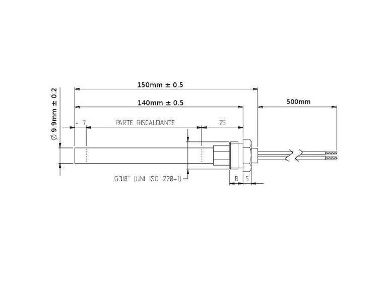 RESISTENZA CANDELETTA HT62652 diametro 9,9 x 140mm 300W RACCORDO 3/8"
