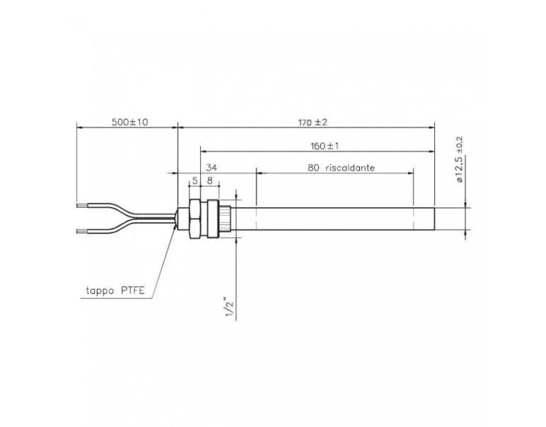 RESISTENZA CANDELETTA HT62663 diametro 12,5 x 160mm 350W RACCORDO 1/2"