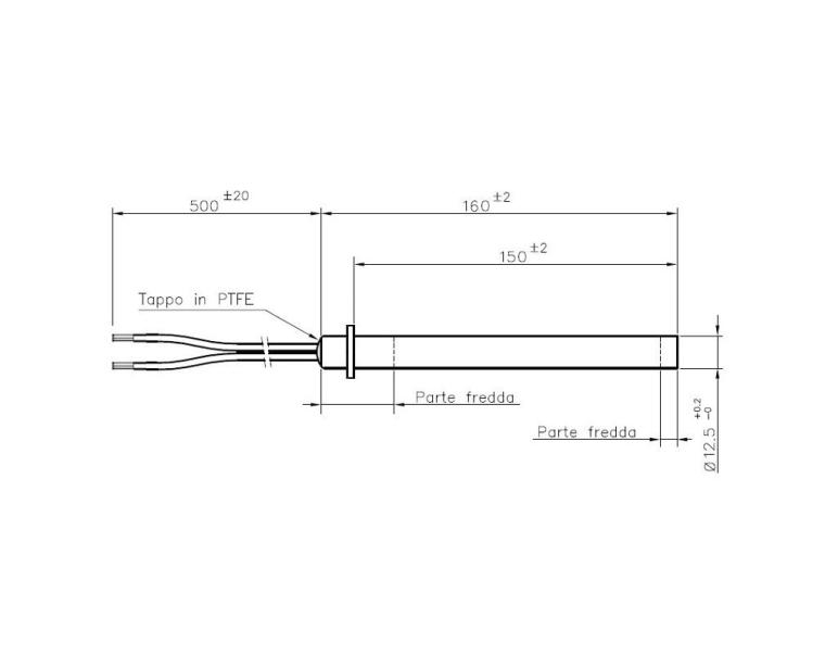 RESISTENZA CANDELETTA HT62705 diametro 12,5 x 150mm 350W con flangia